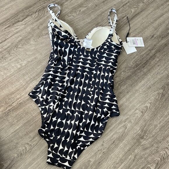 Calvin Klein Print Blocked Twist Swimsuit-black White-6 - Picture 6 of 6